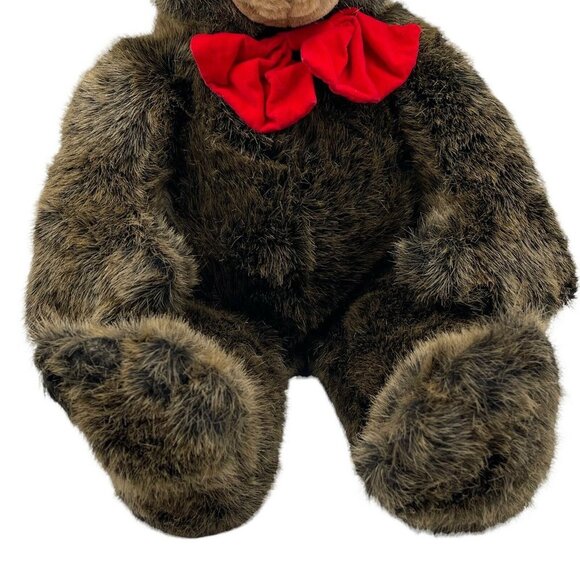 Vintage Lush Plush Teddy Bear 1985 Commonwealth Brown Fur Bowtie Stuffed Animal - Picture 4 of 11